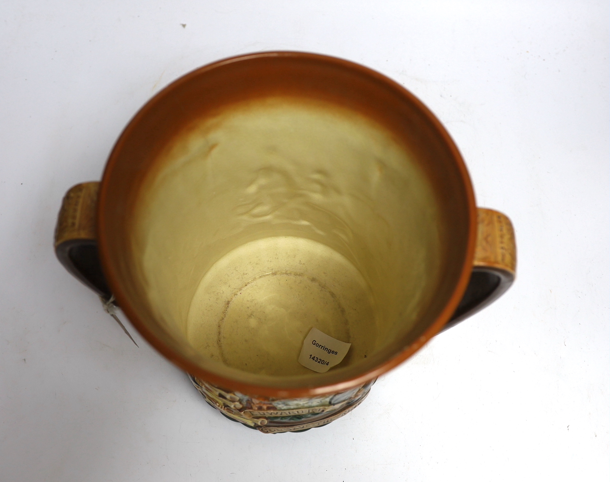 A Royal Doulton Edward VIII coronation loving cup, 26cm (a.f.)